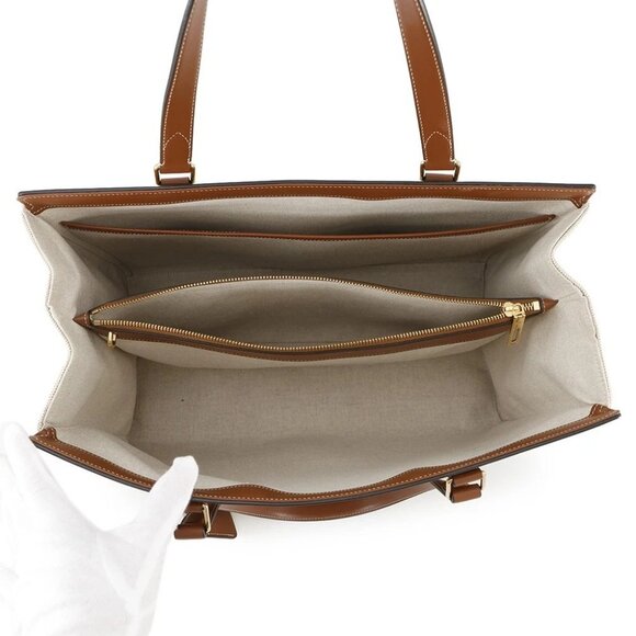CELINE Medium Cabas16(Saise) Tote Bag Canvas/Leather Natural/Ta - Picture 5 of 16